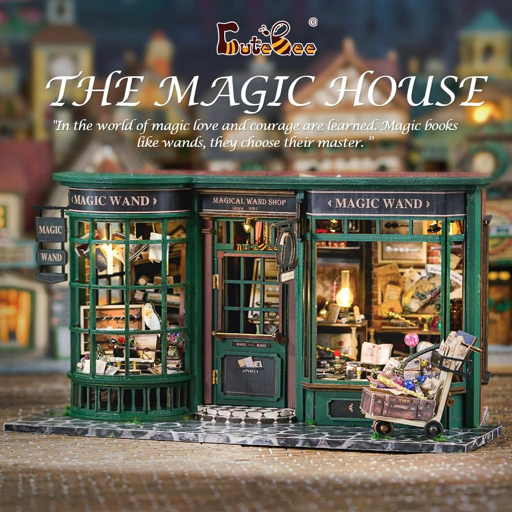 CUTEBEE DIY Miniature Dollhouse Kit, 3D Wooden Puzzle Miniature House Kit Mini House Kit with Dust Cover Tiny House Kit to Build (Magic Tiny House) image number 1