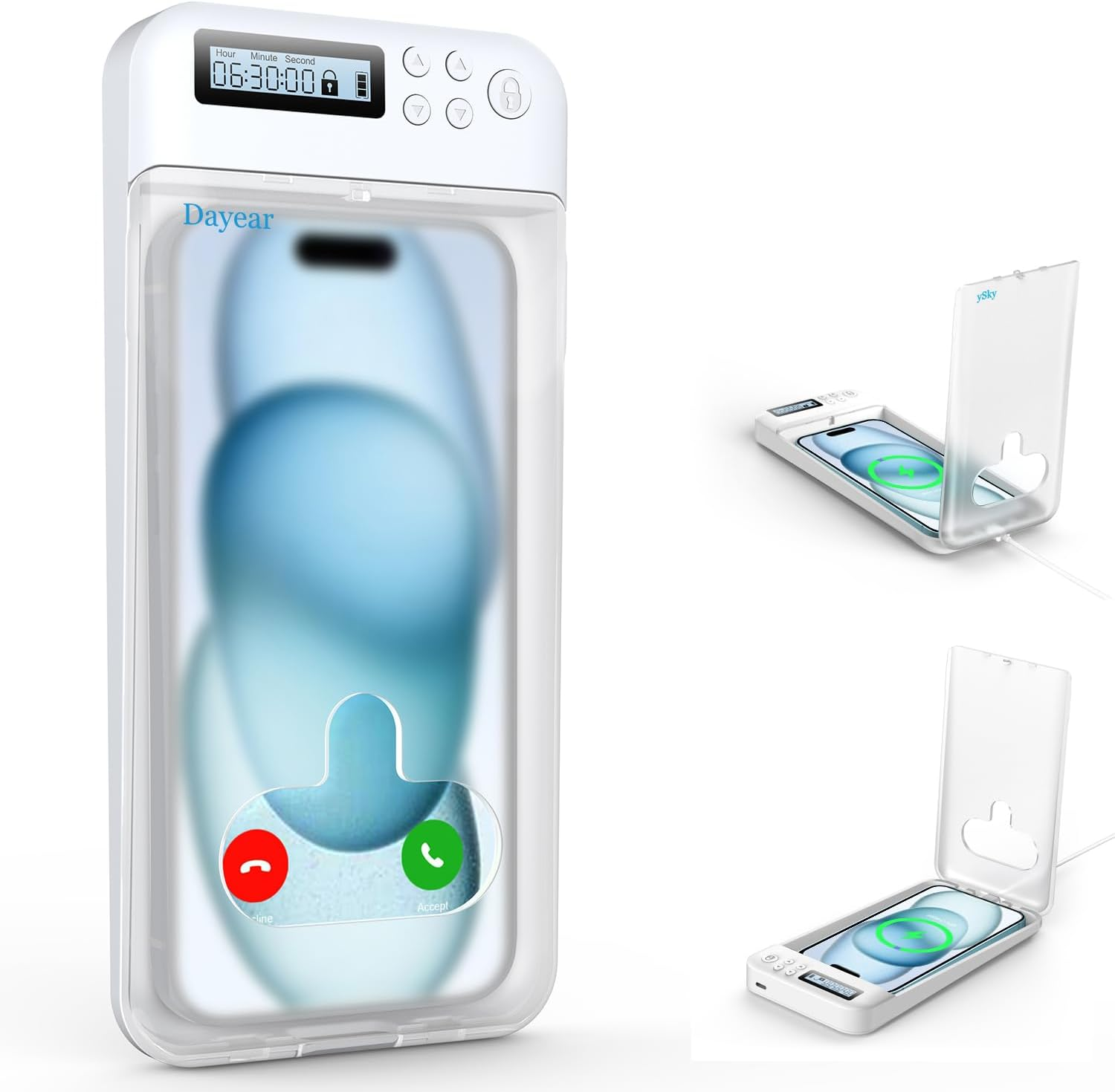 Phone Lock Box with Timer, Self-Control Timed Locker Jail, Mini Portable Timer Lock Box for Iphone/Android (Max 6.7 Inch), Help Kids/Adults Prevent Addiction (White)