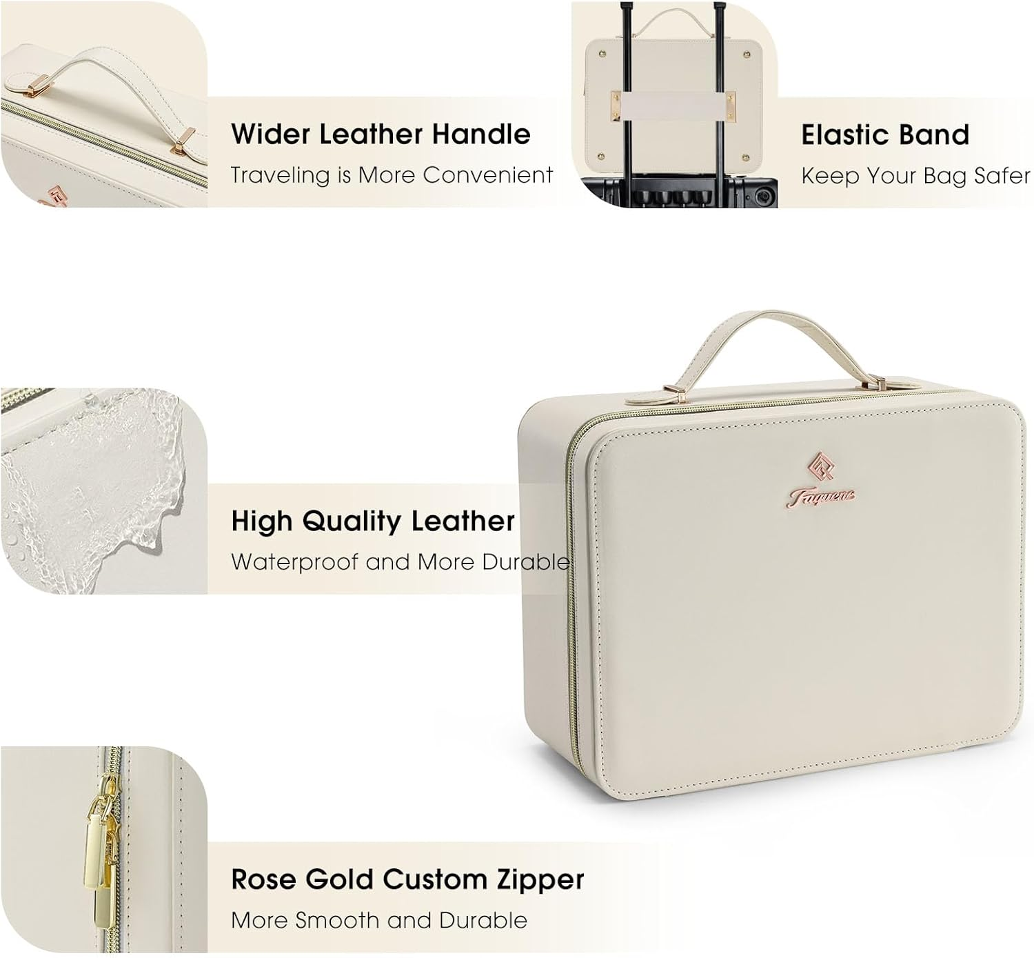 Large Makeup Case with LED Mirror Vanity Case Removable Light up Mirror PU Leather Portable Makeup Artist Carry Vanity Box with Dividers Makeup Brush Holder, White, Minimalist image number 2