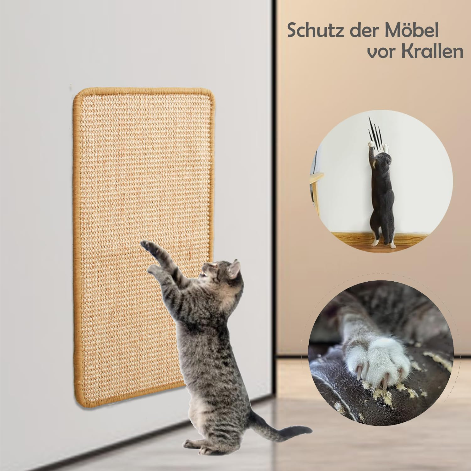 VCANIVR Cat Scratching Mat, Pack of 2, 50 X 30 Cm, Sisal Carpet, Cat Scratching Mat, Scratching Board, Scratching Mat for Protects Carpets and Sofas