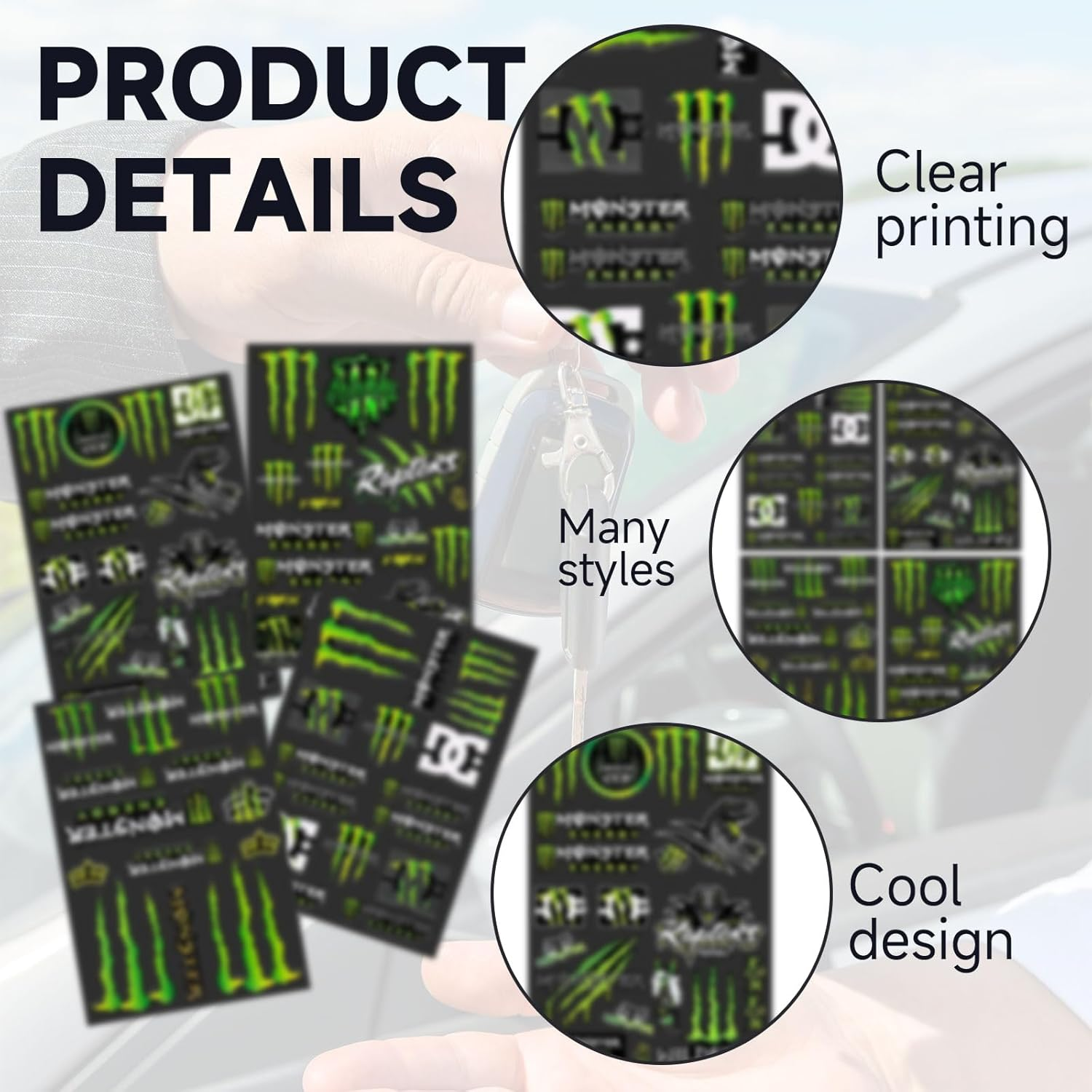 EUYKQNOI 4-Piece Bicycle Sticker Monster Ener Gy Motorcycle Sticker Motorcycle Cool Motorcycle Helmet Sticker, Mon Ster Energy Sticker, High-Quality Stickers for Motorcycles, Skateboards, Off-Road image number 4