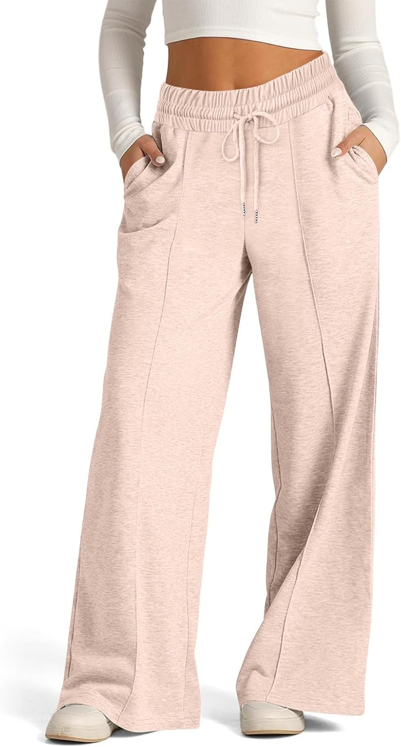 Wide Leg Sweatpants for Women Baggy Elastic High Waisted Yoga Pants Cozy Casual Loose Fit Long Trousers with Pockets