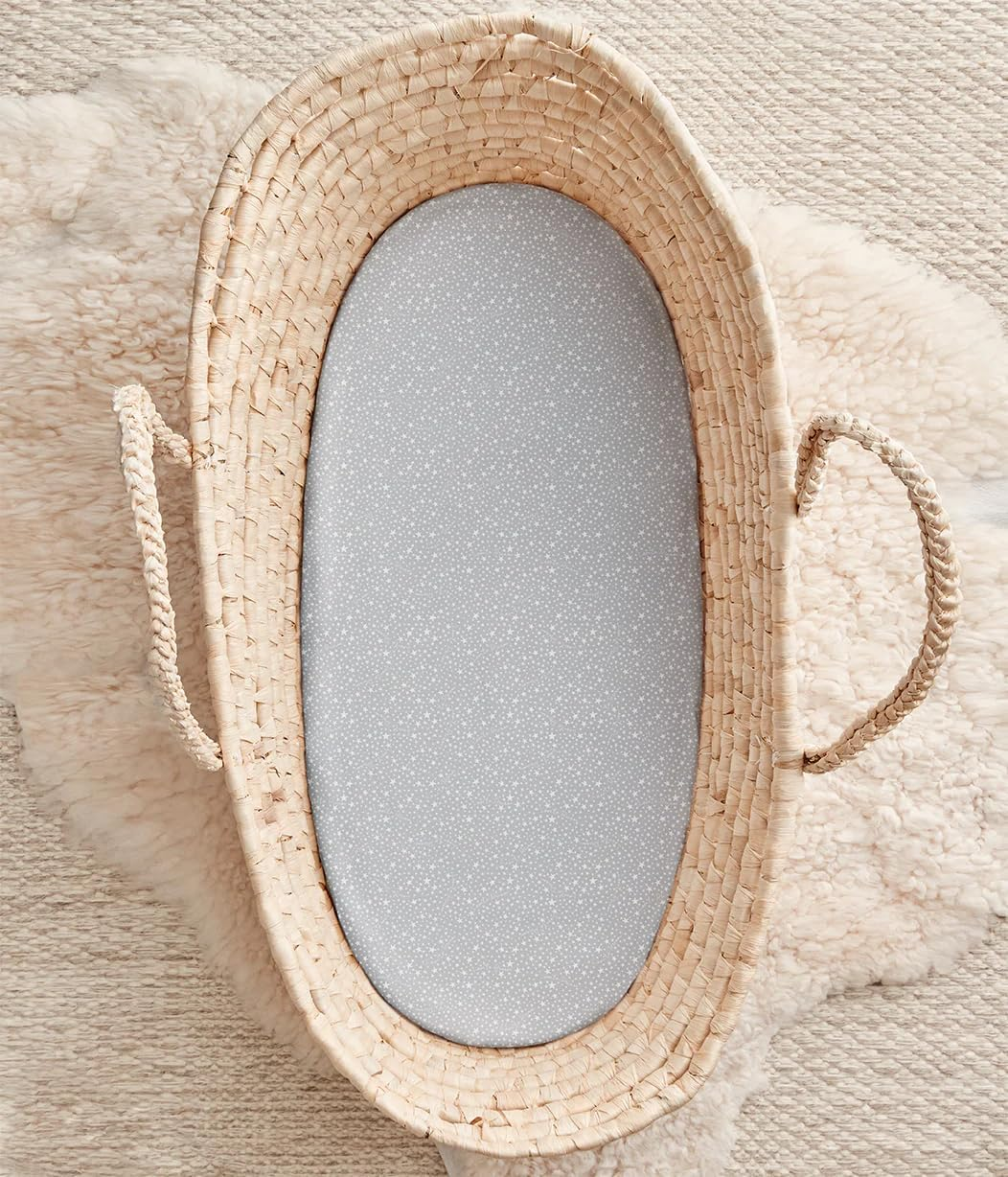 Love to Dream Fitted Bassinet Sheet Twin Pack | 100% Cotton, Soft Jersey Fabric, Fits Oval & Square Mattresses, Snug & Breathable Basket Sheet | Reusable Storage Bag, Stardust Olive