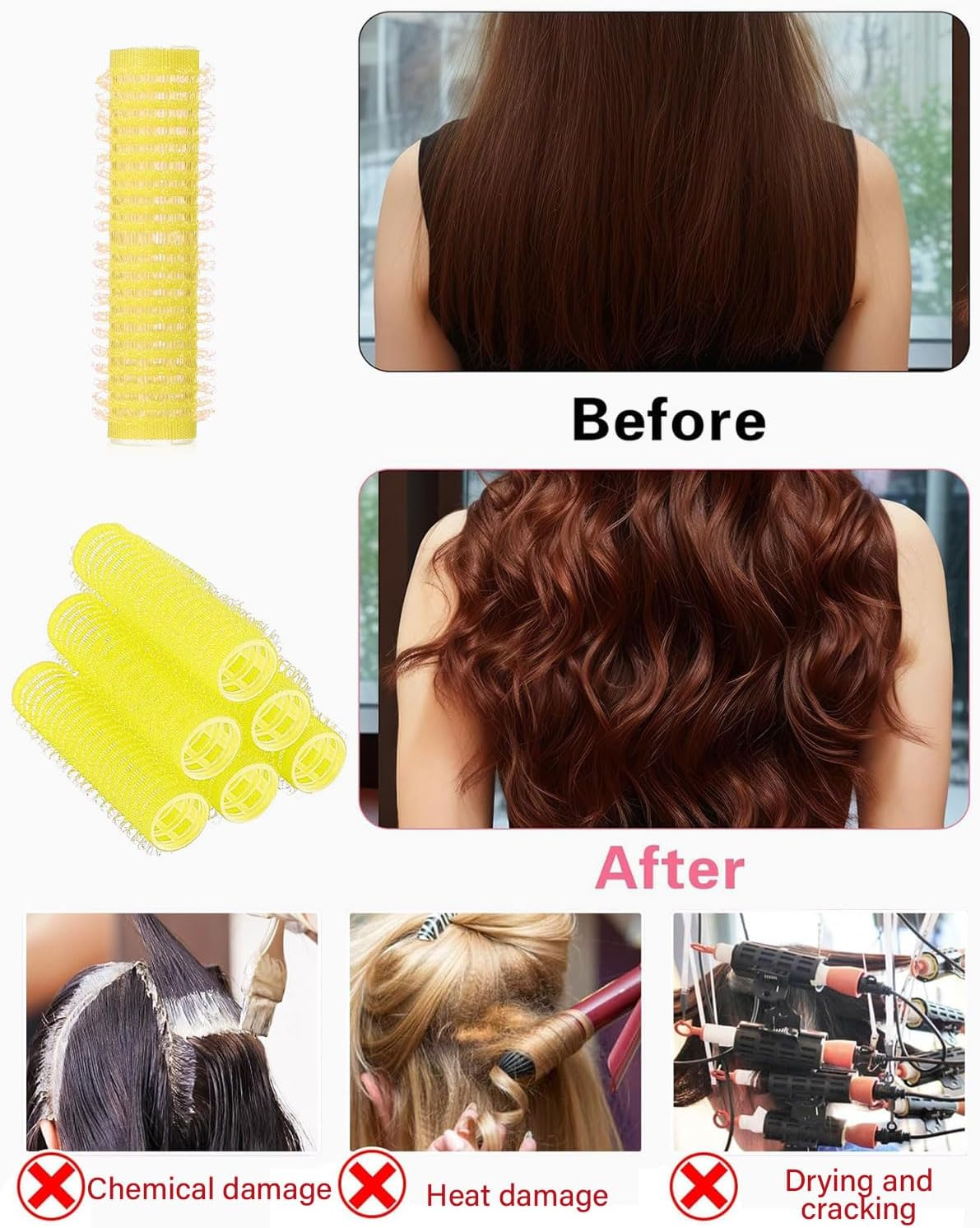 TPZORJX 37 Pieces Manual Hair Rollers Self Adhesive Hair Rollers for Salons, Barber Shops, Rat Tail Combs, DIY Curling Irons with Steel Needle Tip Combs (Gold) image number 2