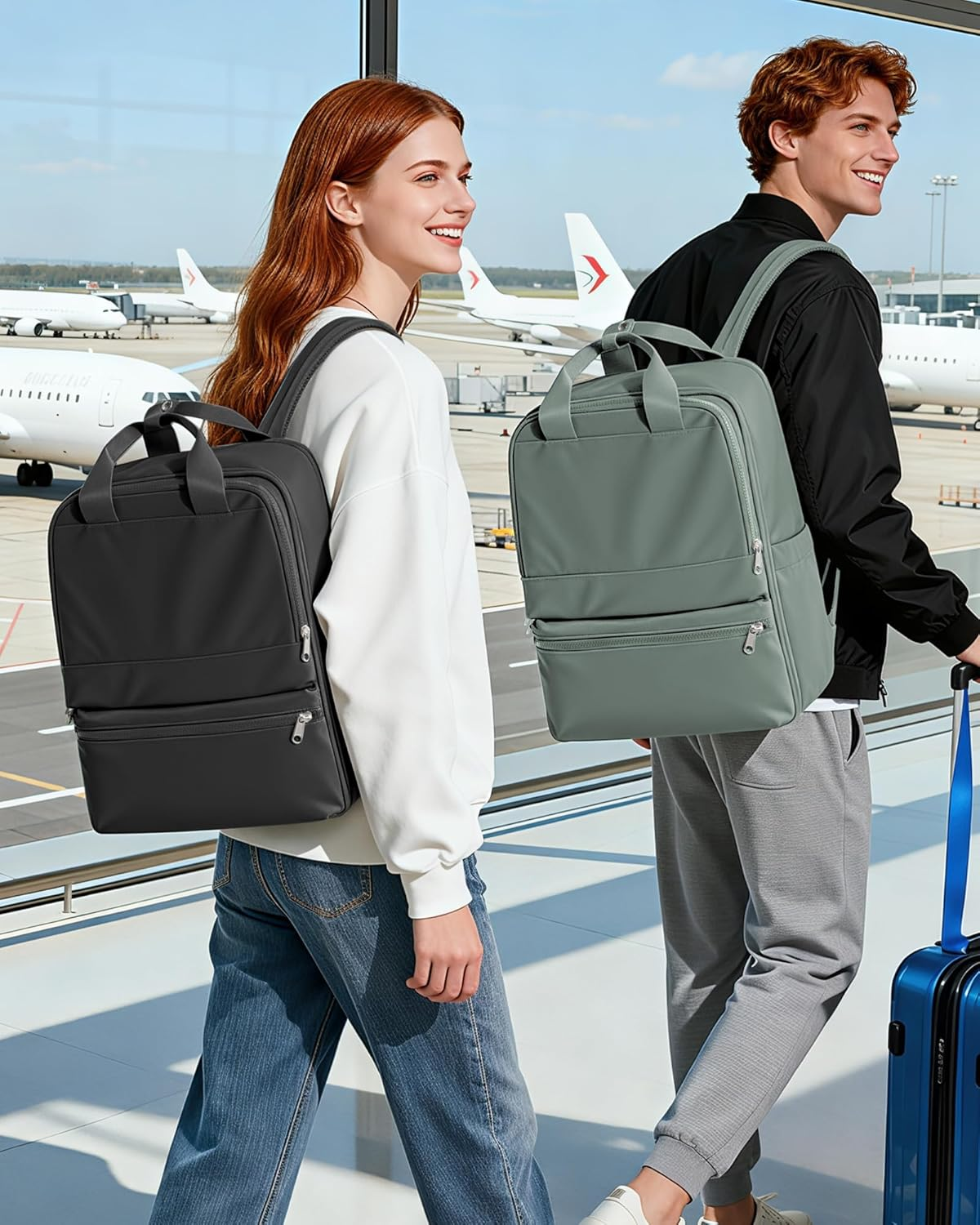 Pakembl Large Travel Backpack for Women Laptop Backpack Men Carry on Backpack Portable Computer Backpacks anti Theft Backpack Casual Daypack Fit 14 Inch Laptop - A02-Black Gold image number 5