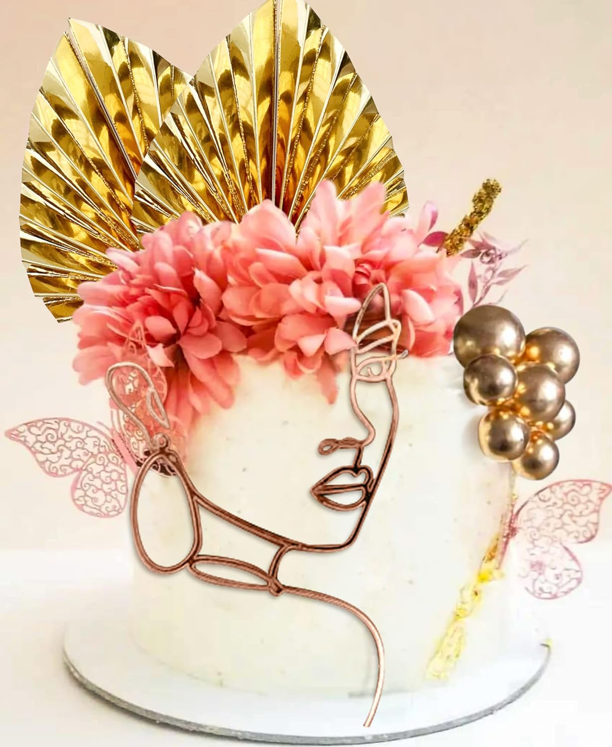 Jevenis Acrylic Minimalist Art Lady Face Cake Topper Boho Cake Topper Vintage Rose Flower Wedding Cake Toppers for Wedding Bridal Shower Birthday Party image number 3