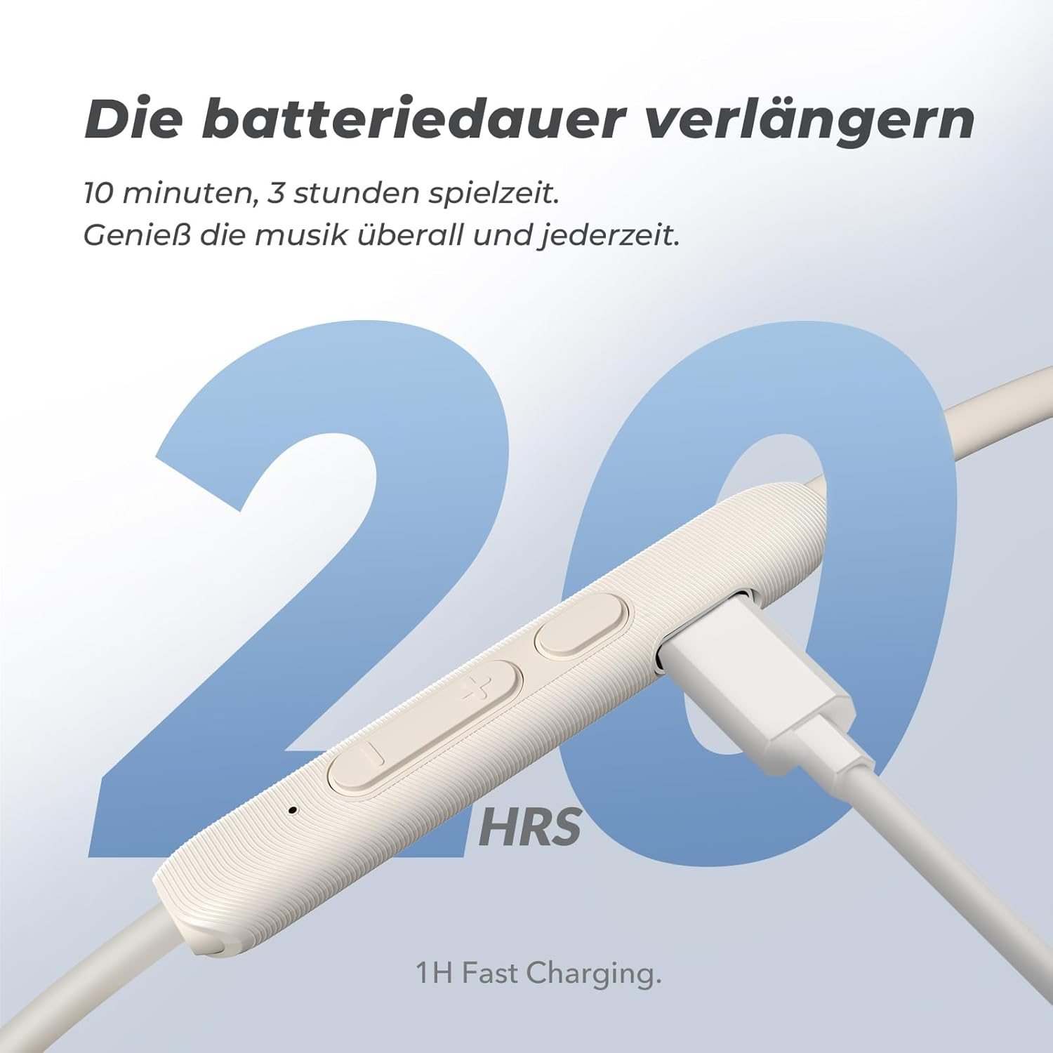 TONEMAC N18 In-Ear Headphones Bluetooth with Cable, Neckband Sports Headphones, Bluetooth Earbuds with ENC Microphone for Jogging, Workout (White) image number 3