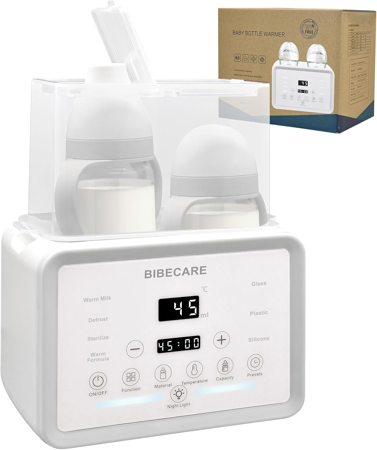 Bottle Warmer for Breastmilk & Formula &ndash; Baby Double Bottle Heating with Temp Display, Keep Warm 48H, Defrost, Clean Steam, Night Light, Bpa-Free &ndash; Fits Glass & Plastic & Silicone Bottles