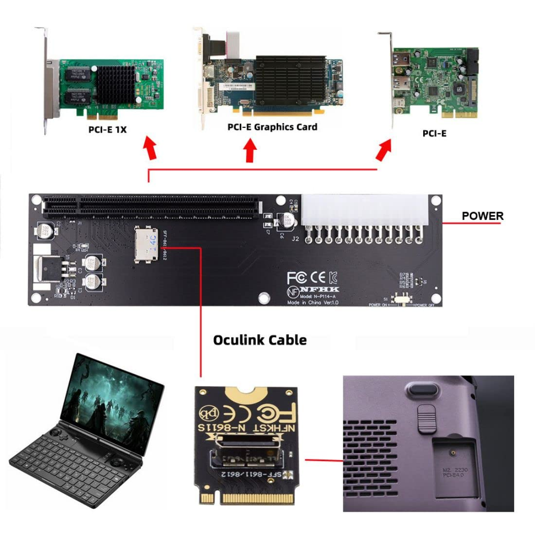Chenyang Oculink SFF-8612 to PCI-E 3.0/4.0 M.2 M-Key to SFF-8611 Host Adapter for Egpu/Gpd Win Max2 External Graphics Card & SSD - Black image number 4