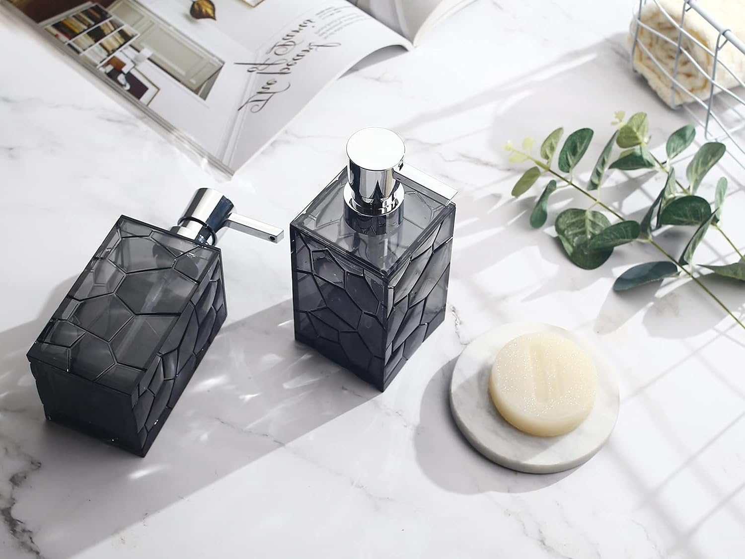 Clear Acrylic Soap Dispenser, Shampoo and Conditioner Dispenser Set, 2 Pack, 320Ml Capacity, Reusable Modern Bathroom Hand Soap Dispenser (Gray - 2Pack) image number 4