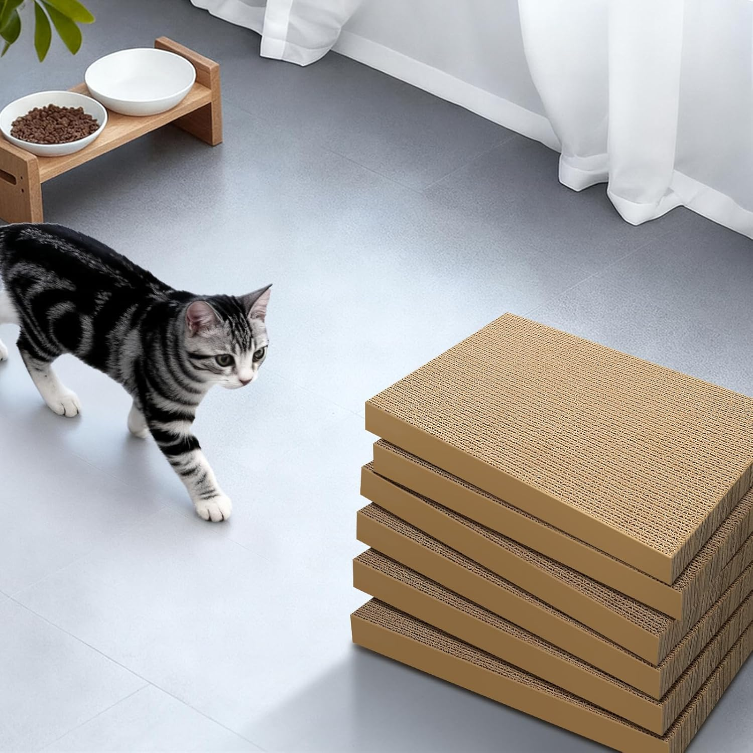 AGYM Cat Scratchers 6 Packs Refill Cat Scratching Pad Cardboard for Indoor Cats and Kitten, Large Size Cat Scratch Pad Board Easy for Cats to Scratch image number 1