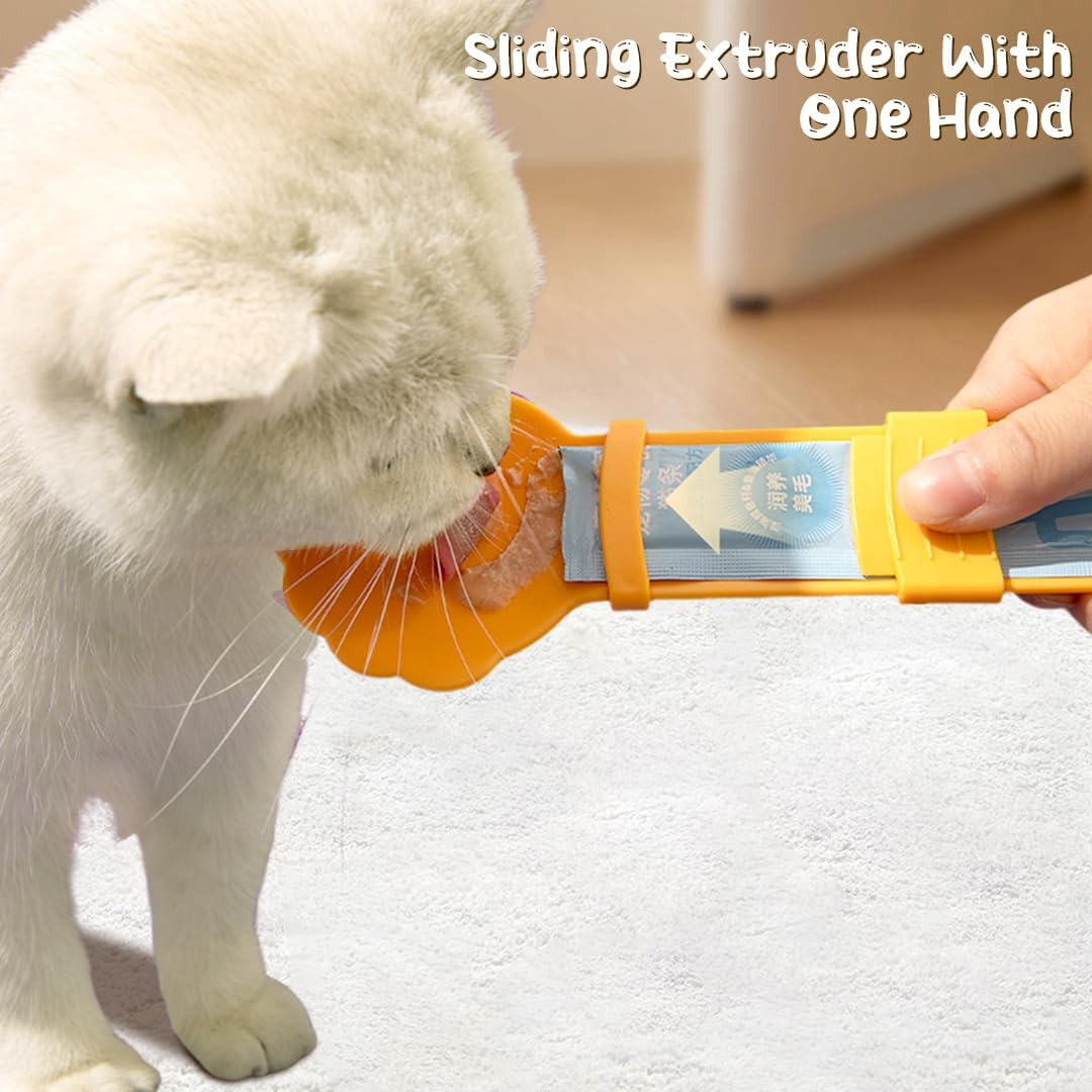 Zayookey 4Pcs Cat Strip Feeders Set,Cat Wet Treat Spoon Squeeze,Spatula Pet Can Opener,Multifunctional Flower Shape Cat Food Dispenser Sliding Happy Spoon for Cats image number 6