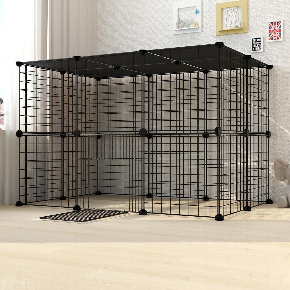 Ricjurzzty Cat Cage, DIY Small Animals Cage Portable Wire Fence with Black Resin Panels for Small Animals Puppies Kitties and Rabbits Yard Fence for Indoor/Outdoor - 41.3X27.6X27.6 Inches image number 2
