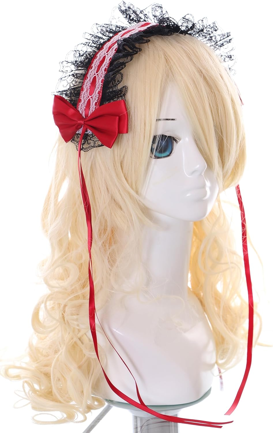 C-08-3 Black Red Maid Maid Lolita Hair Band Lace with Bow Gothic Hair Accessories Headband image number 5