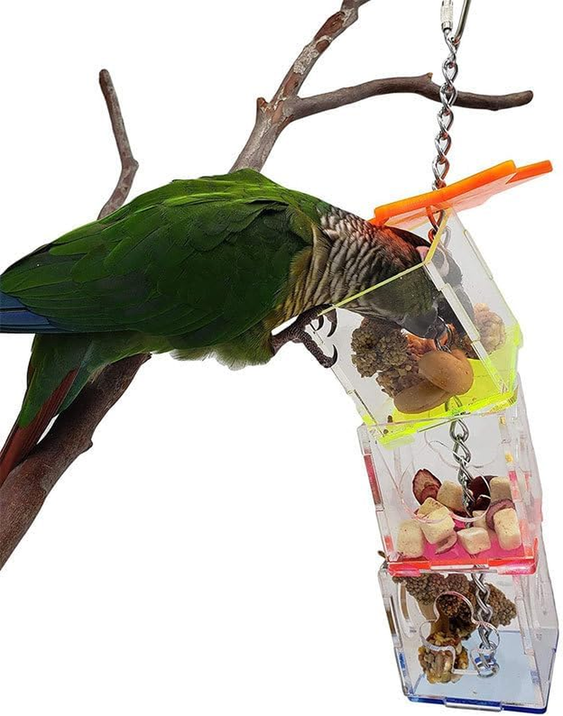 Multilayer Bird Parrot Forage Box, 1Pc Creative Hanging Chickens Parrot Bird Forage Box, Hanging Treat Foraging Toy Transparent Acrylic Food Holder image number 5