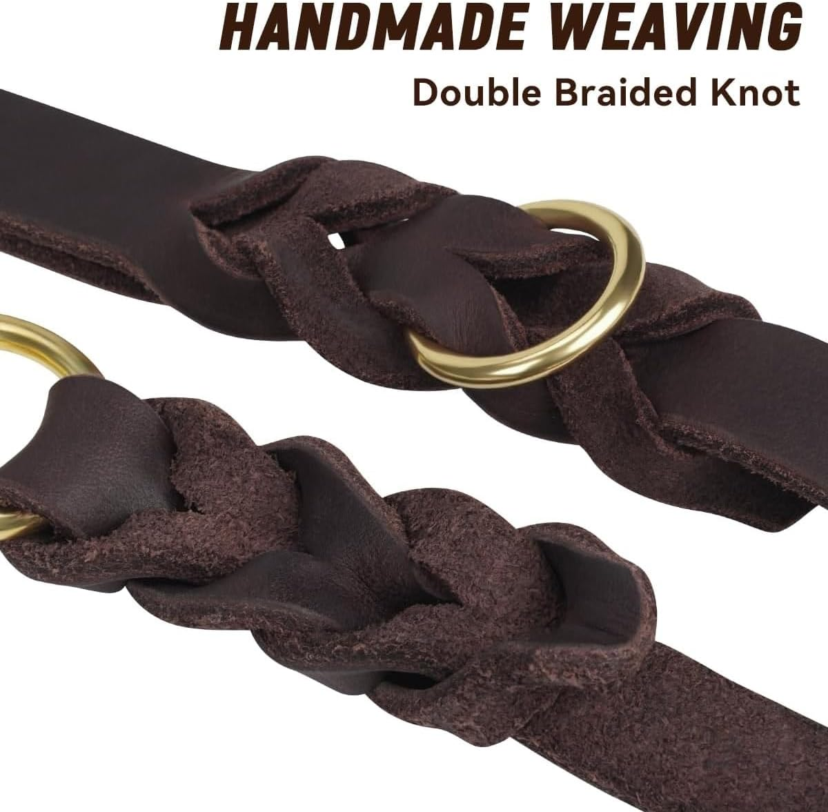 AIMALL 59" Genuine Full-Grain Cowhide Dog Leash - Handwoven Leather Pet Lead with 360&deg; Rotating Brass Hook, Heavy Duty Traction Rope for All Dog Breeds