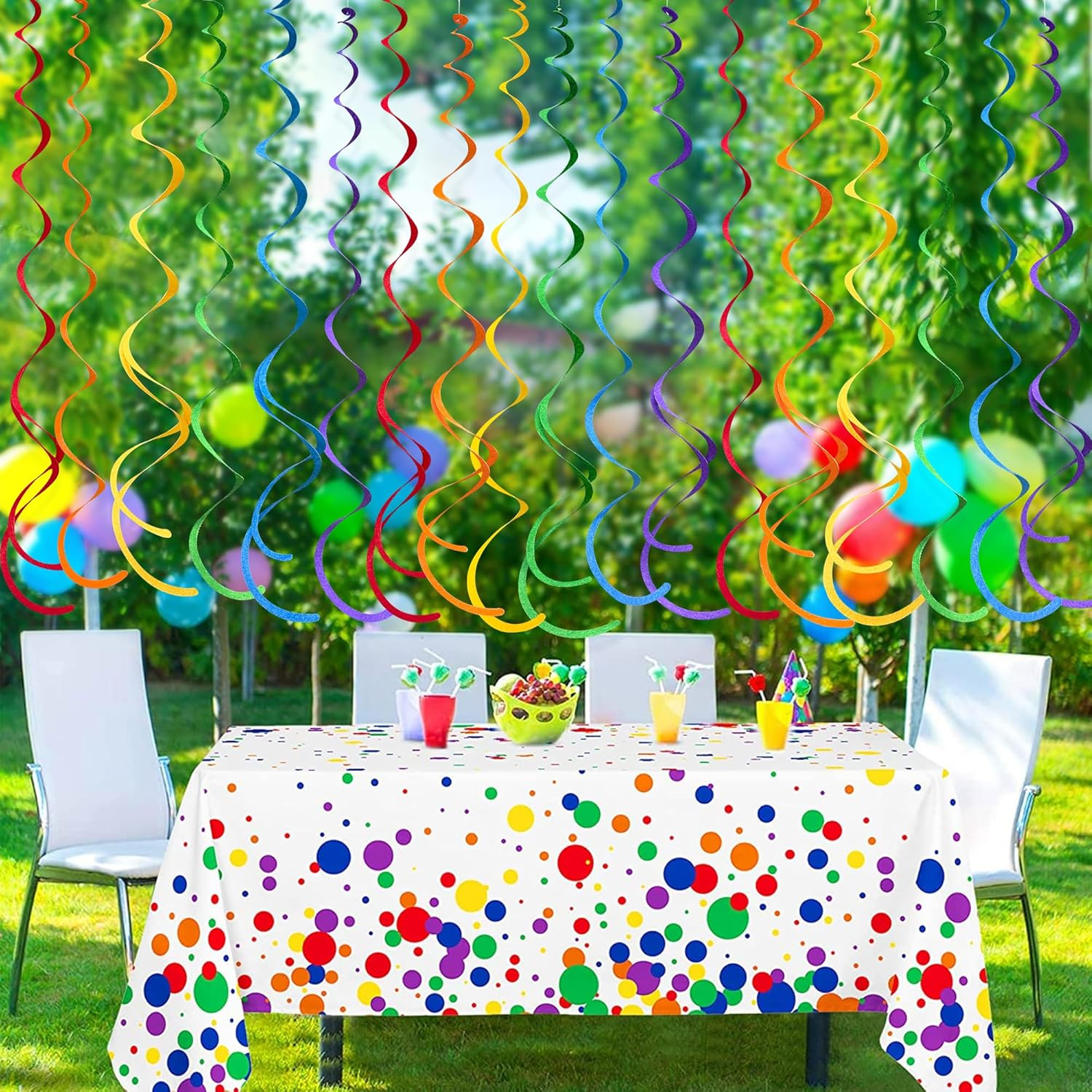 36Pcs Colorful Hanging Swirl Decorations Felt Swirl Streamer Spiral Ceiling Garland for Birthday Baby Shower Wedding Bridal Shower Rainbow Carnival Fiesta Festival Pride Party Decorations Supplies image number 3