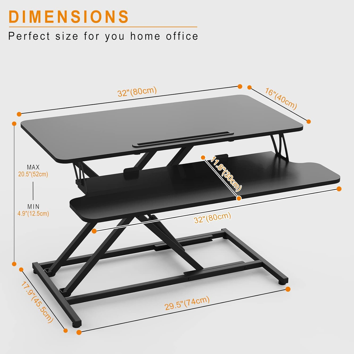 ERGOMAKER Standing Desk Converter, 32"/80Cm Wide Height Adjustable Quick Sit Stand Computer Desk Converter for Home Office Workstation (Black Frame + Black Desktop) image number 5