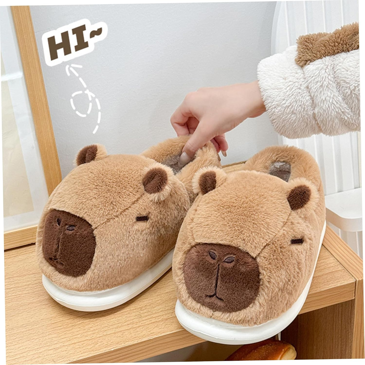 Capybara Slippers Warm Winter Fluffy Plush Slippers with Anti-Slip Soles for Women Men, L image number 3