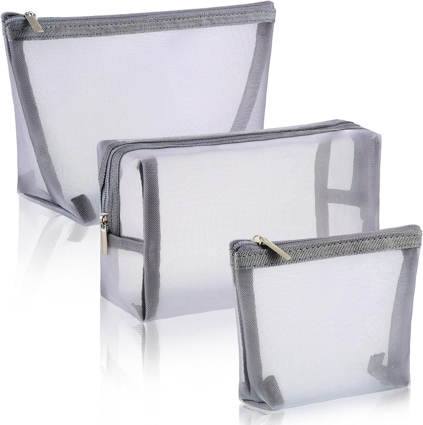 Boao 3 Piece Mesh Cosmetic Bag Mesh Makeup Bag with Zipper Pouch Travel Toiletry for Makeup Organizer Home Office Travel Accessories, Black, 3 Count (Pack of 1), Minimalist