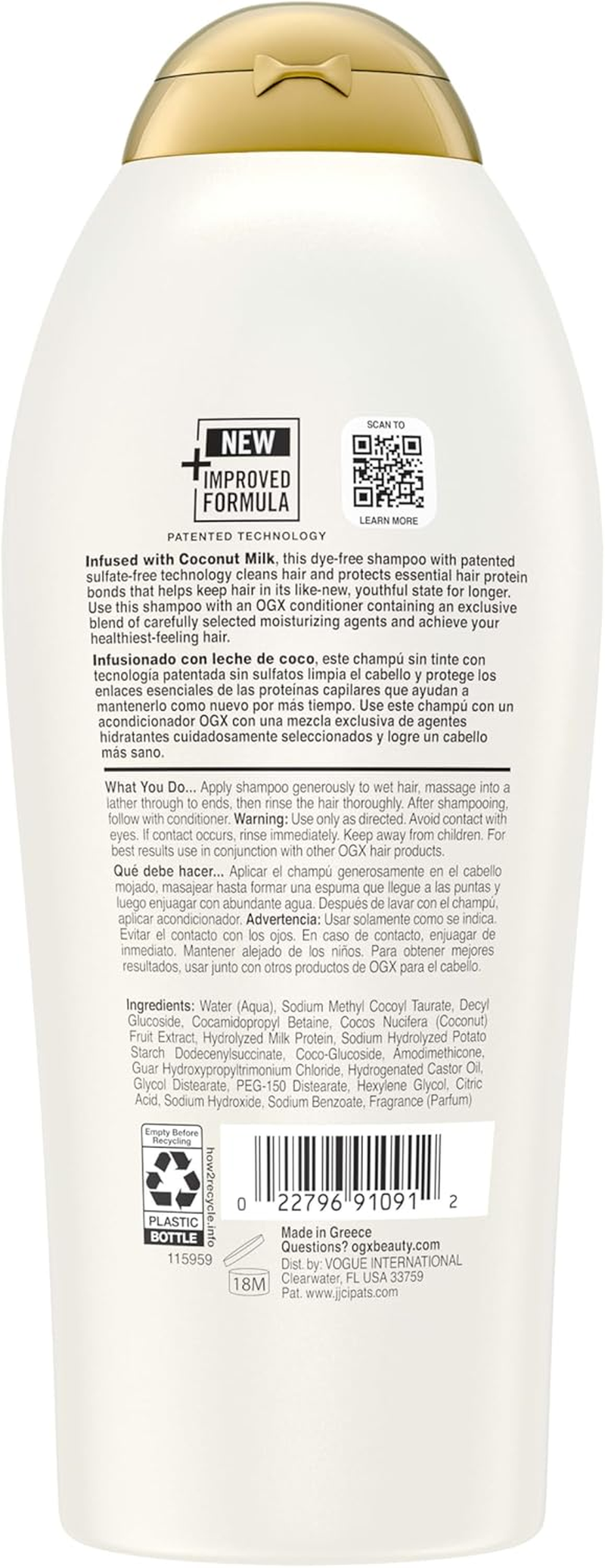 Ogx Nourishing + Hydrating Coconut Milk Shampoo for Dry Hair 750Ml image number 2