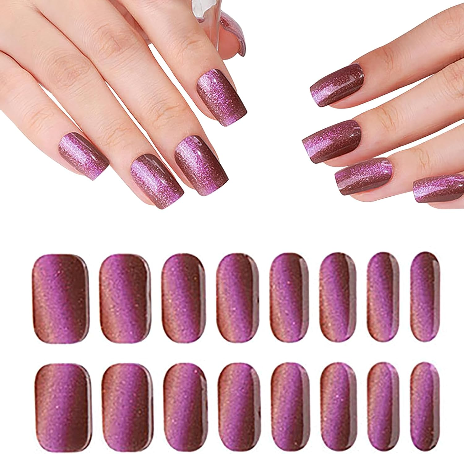 Semi Cured Gel Nail Strips, 16 Self-Adhesive Gel Nail Stickers, Salon Quality, Nail Art Decoration Accessories for Women Girls