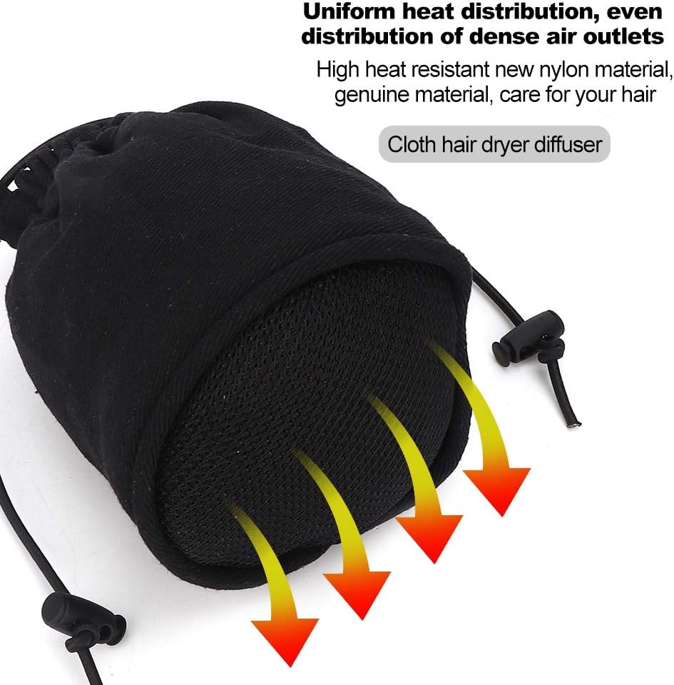TOUISEDGI Hair Dryer Diffuser Wind Cover for Short Long Hair Drying Accessories Black Nylon