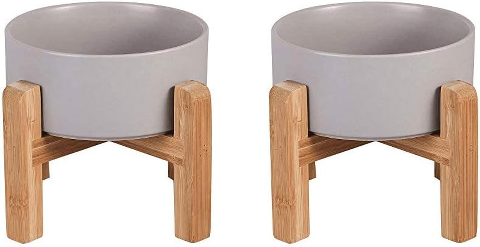 Ceramic Elevated Raised Cat Bowls - Cat Food Dish with Stand - Double Raised Cat Food and Water Bowls anti Vomiting - Pet Bowl with anti Slip Rubber Pad - Stress Free for Cats and Small Dogs -Set of 2
