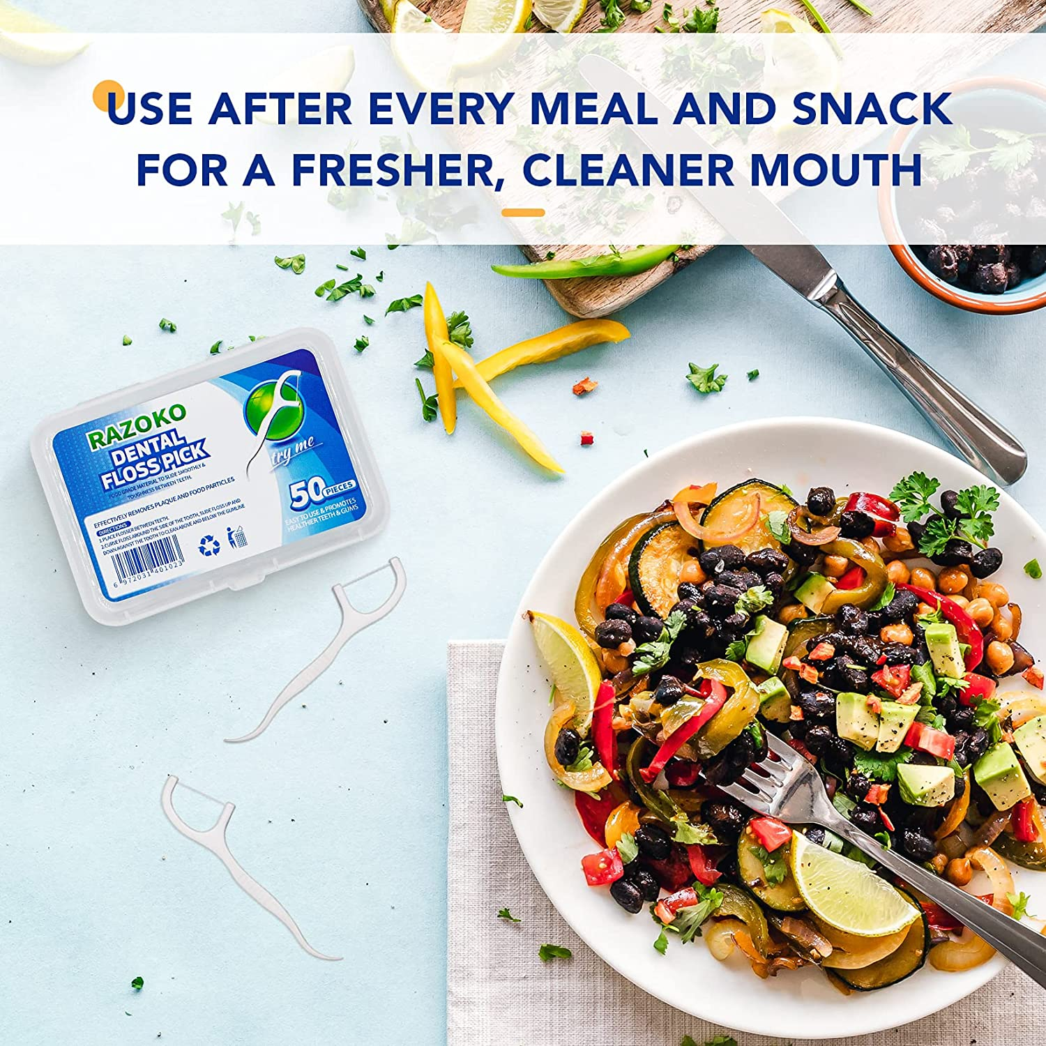 RAZOKO Dental Picks, 200Pcs High Toughness Professional Toothpicks with Portable Case, Dental Floss Picks image number 2