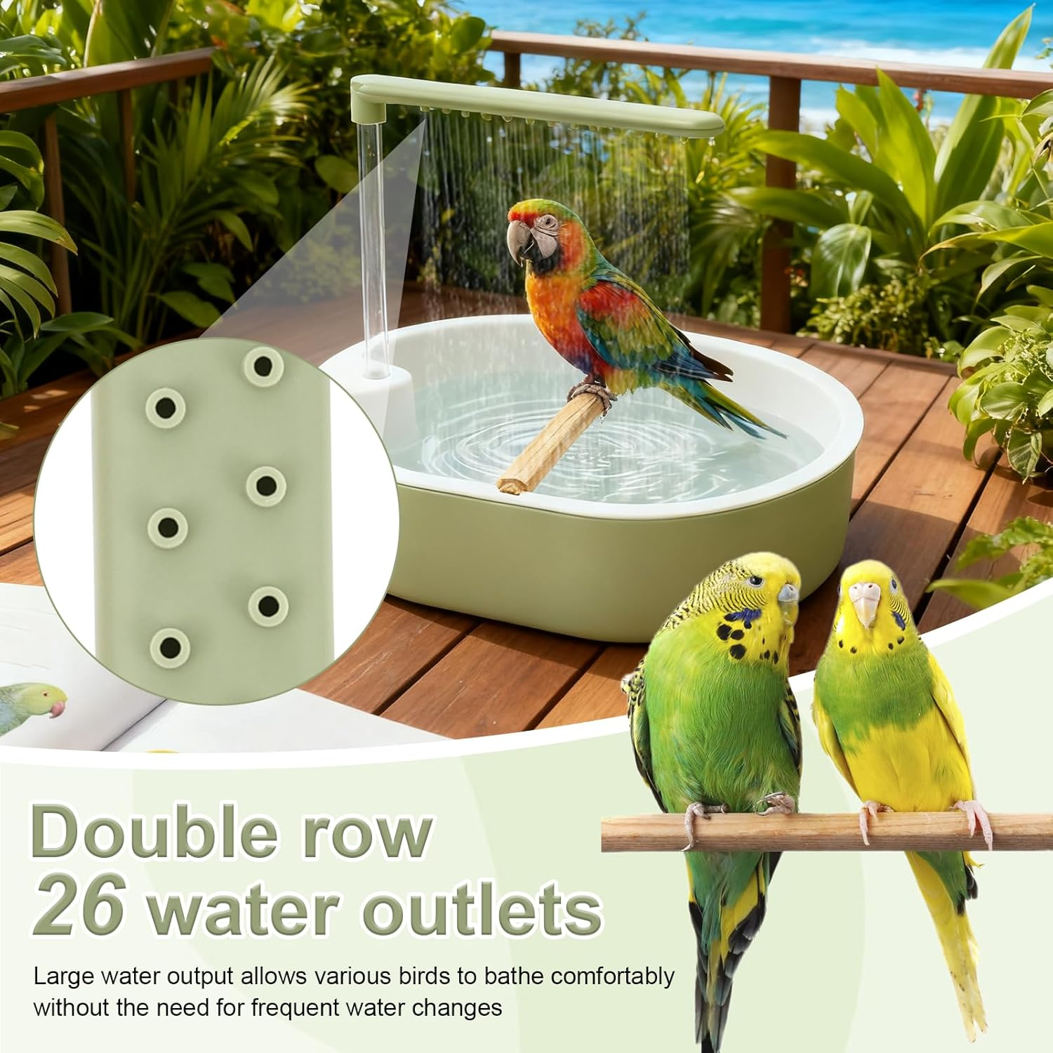 NIPUAEGO Bird Automatic Bathtub, Birds Baths Box, Parrot Tub Shower Fountain, with a USB 5V Pump, Parrot Electric Bathtub Shower, for Lovebird Cockatiel Finches Cockatoo Conure Green image number 1