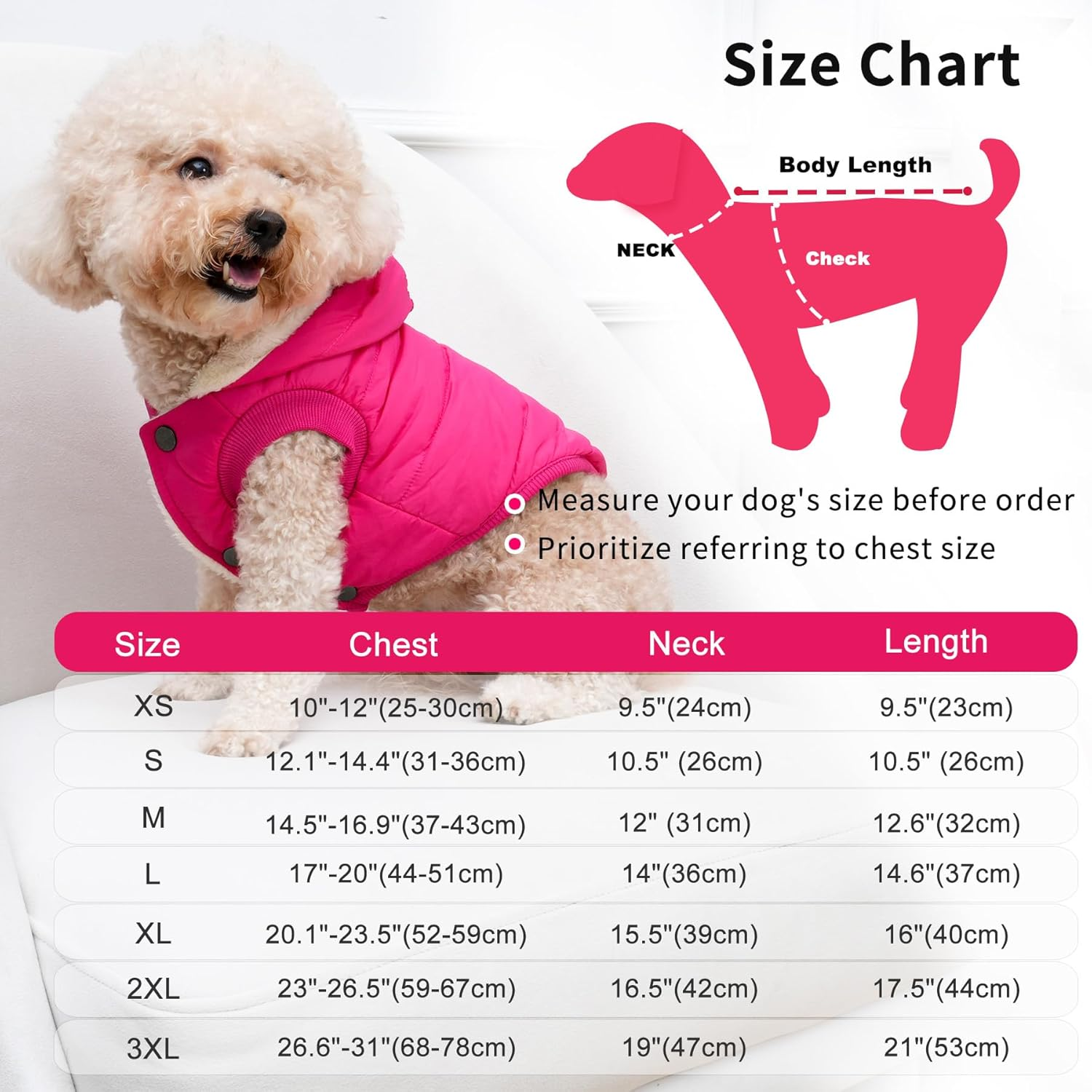 Vecomfy Fleece and Cotton Lining Extra Warm Dog Hoodie in Winter,Small Dog Jacket Puppy Coats with Hooded Pink S image number 5