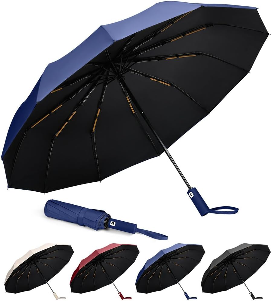 Strong Windproof Automatic Umbrellas, 24 Strong Ribs Umbrella, 99% UV Protection, One Button Auto Open and Close, Compact Travel Umbrella, Portable Folding Umbrella for Men and Women