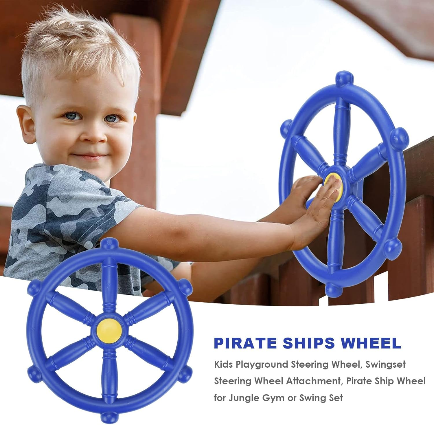 Kids Playground Steering Wheel, Swingset Steering Wheel Attachment, Pirate Ship Wheel for Jungle Gym or Swing Set Blue image number 4