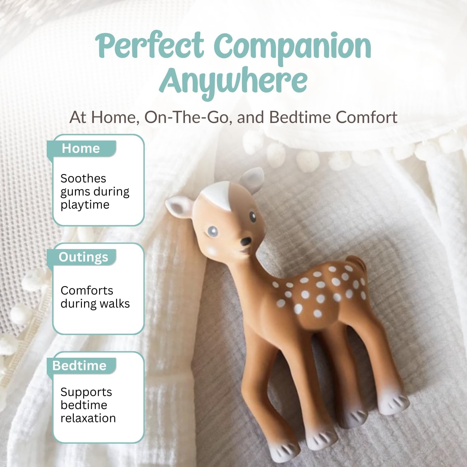Fanfan the Fawn Baby Teether and Comforter Set, Comforter for Kids That Matches Any Bedroom Decor, Teething Toy Made from 100% Natural Rubber, Soft and Lightweight image number 6