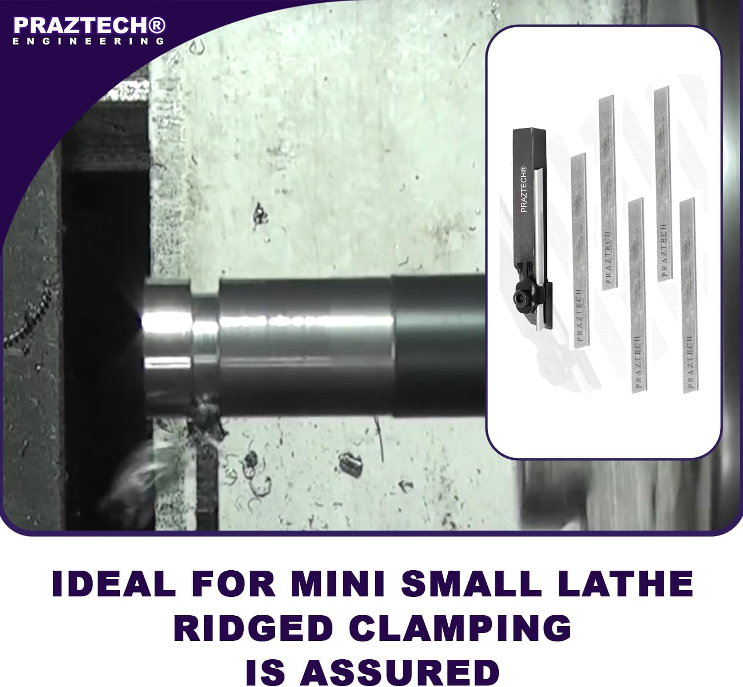 PRAZTECH&reg; Mini Lathe Cut off 8Mm Holder Square Parting Tool + 6 HSS Blade + Key | Factory | Premium Quality Power & Hand Tool | Lathe Parts & Accessories | Tools for Industrial & Mechanical Use | DIY image number 1
