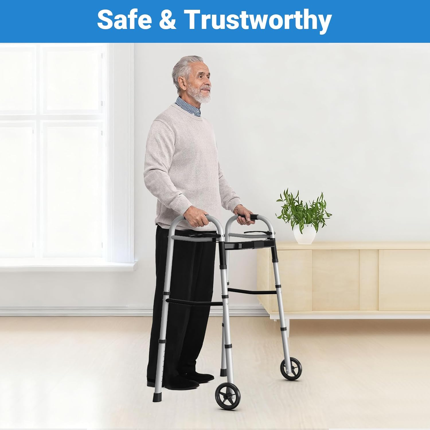 Altus Folding Walking Frame with Wheels Height & Width Adjustable Lightweight Aluminium image number 3