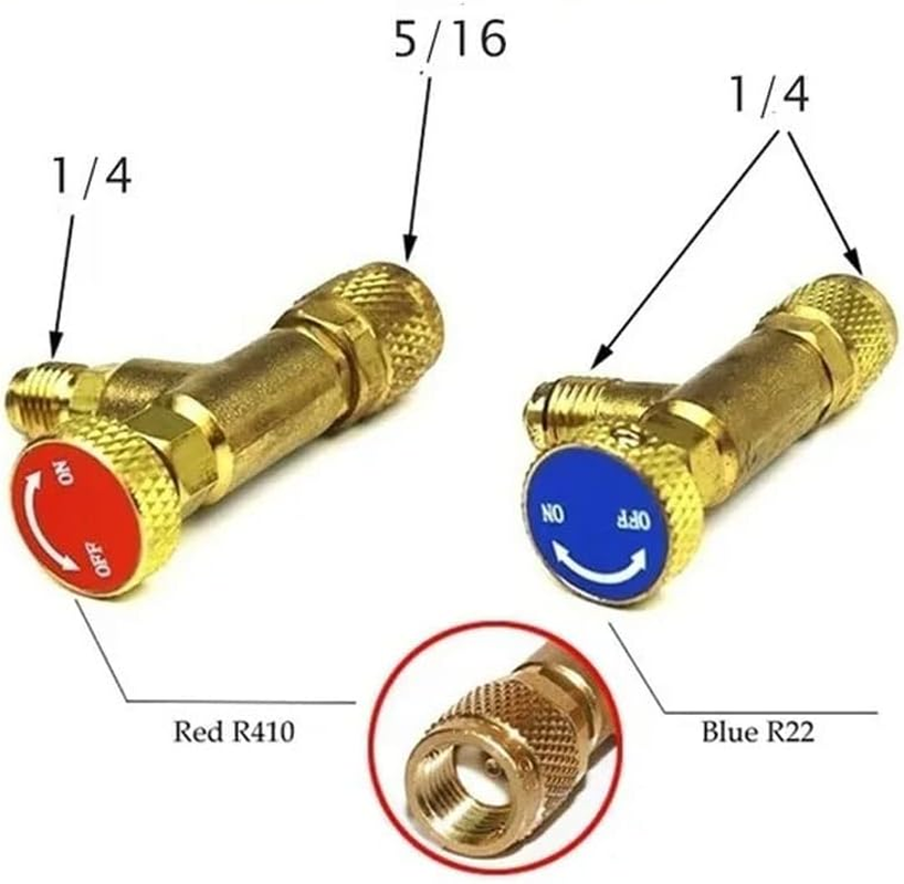 2Pcs Multifunctional R22/R410A Refrigeration Charging Adapter,Air Conditioning Charging Valve 1/4" SAE Male to 5/16"SAE Famale Safety Adaptor image number 2
