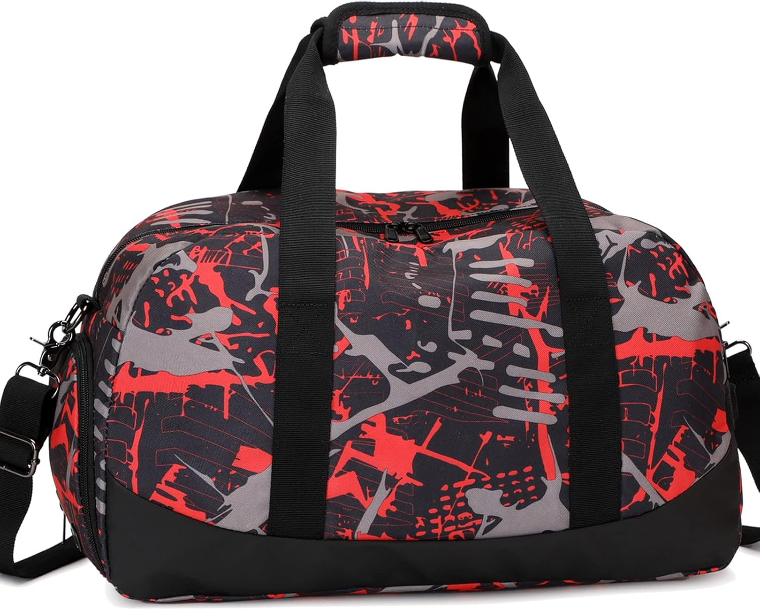 Octsky Sports Gym Travel Weekender Duffel Bag for Men Boys with Shoe Compartment & Wet Pocket, Sleepover Bag or Kids, Graffiti-Red image number 3