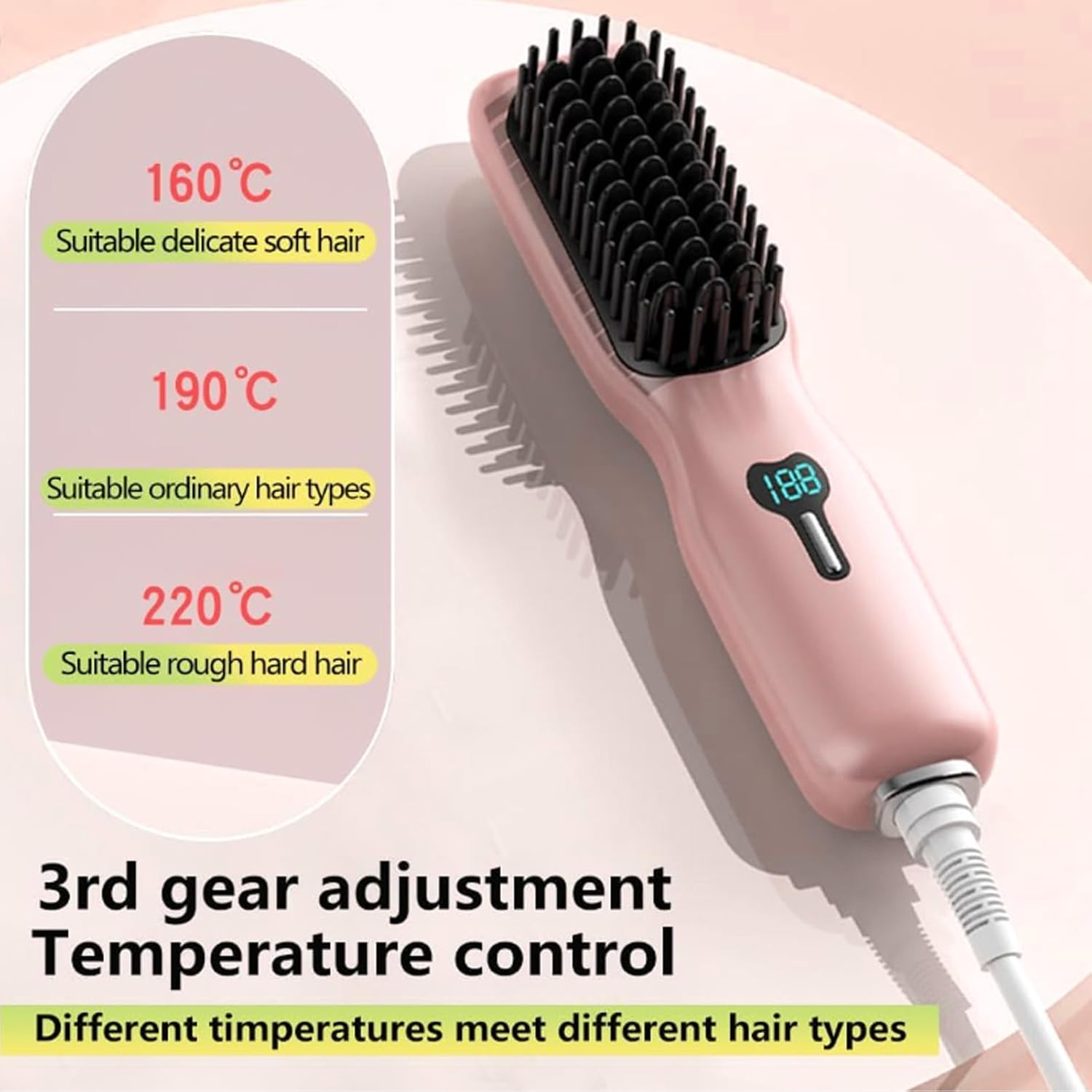Yosoo Cordless Hair Straightener Comb with Fast Heating, 11 Temperature Adjustment, Portable Antiscald Straightening Brush for Different Hair Types image number 5