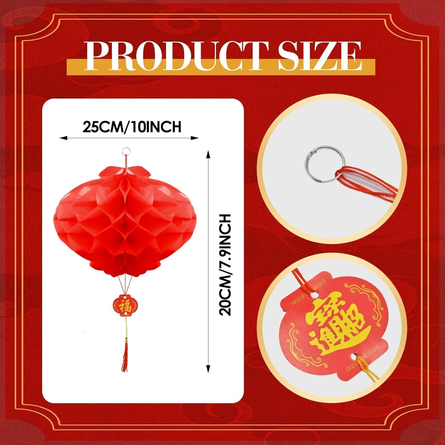 XUANZHI 20 Pieces 10 Inch Chinese Red Paper Lanterns Festival Decorations for New Year, Spring Festival, Wedding and Restaurant image number 6