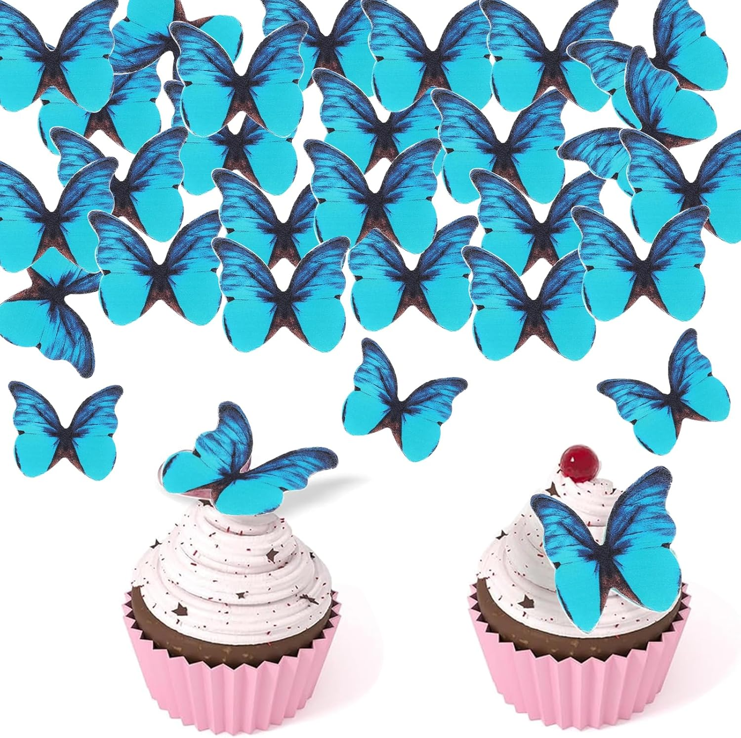 Jotia 48Pcs Butterfly Birthday Cake Topper Decoration, Edible Butterfly Cake Topper 3D Colorful Realistic Cake Topper Edible Butterfly Cake Decorations Edible Wafer Paper for Birthday (Pink)
