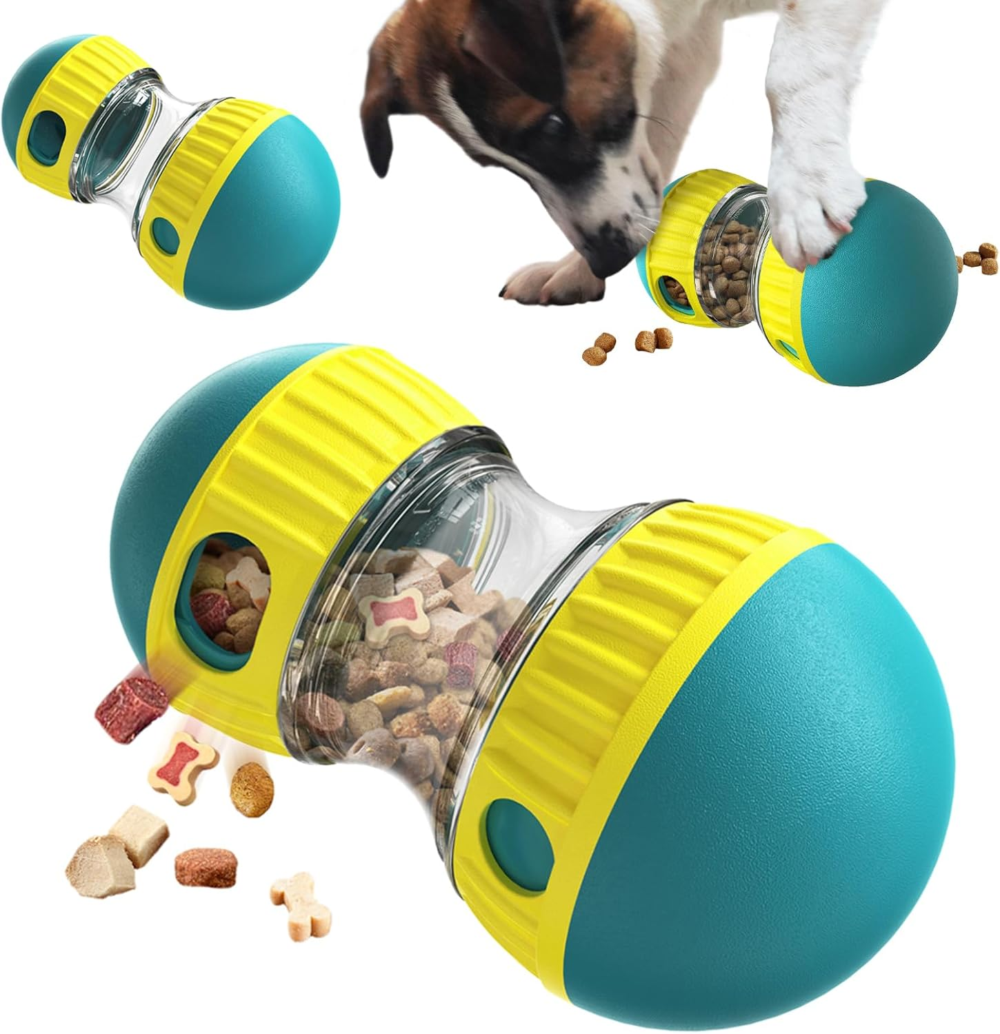 BSISUERM Dog Puzzle Toy Adjustable Treat Dispensing Ball Food Dispenser Tough Slow Feeder Puppy Enrichment Training Toy Pet Interactive Chase Toys for Small Medium Large Dogs to Keep Them Busy, Green
