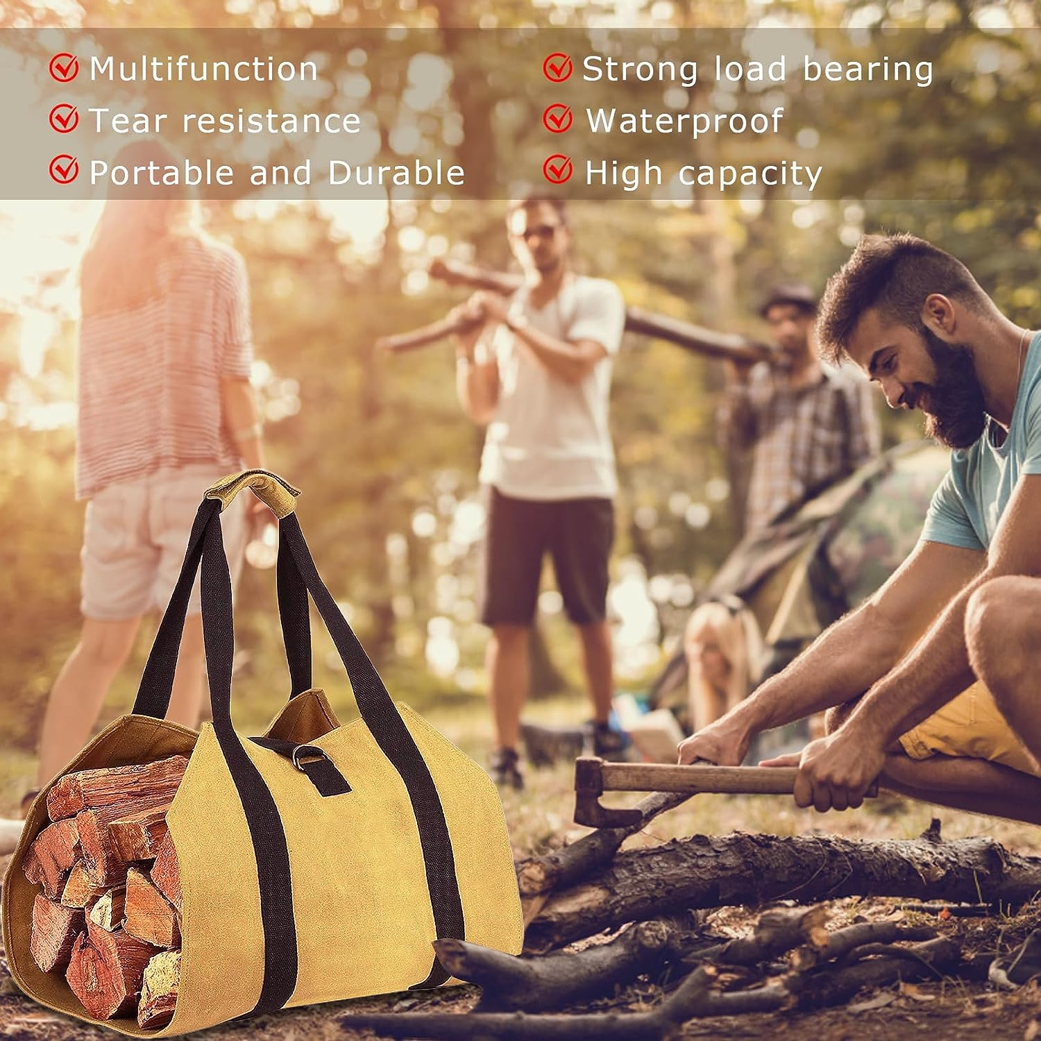 Firewood Carrier, Wood Carrying Bag for Firewood, Waterproof Log Tote with Handles, Extra Strong Double Strap Reinforced Log Carrier for Firewood, Hay Hauling for Fireplace or Outdoor Camping image number 3