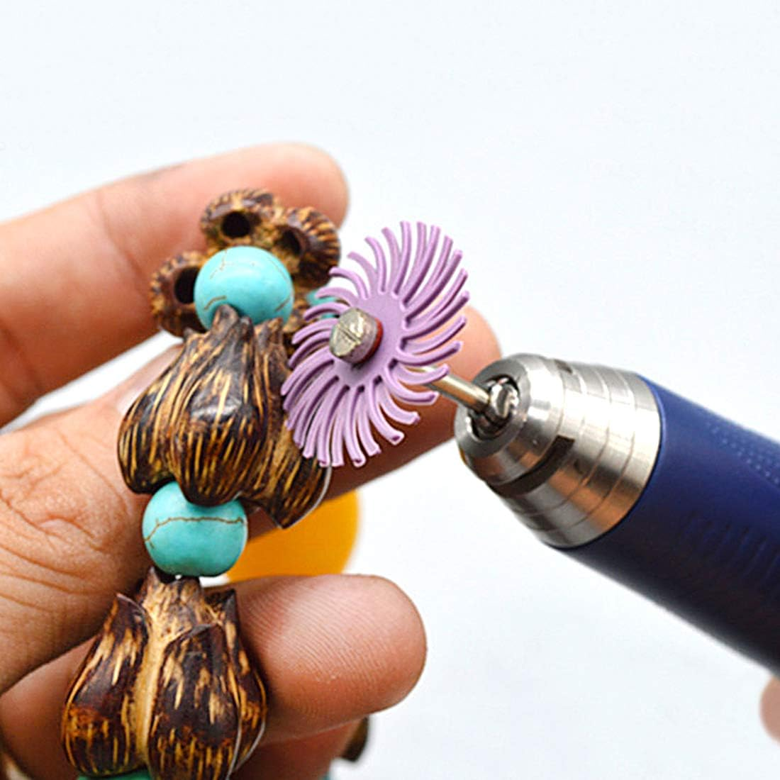 Swpeet 66Pcs 2.5Cm 6 Mixed Grit 80/120/220/400/600/1000 Radial Bristle Disc Abrasive Brush Gap Polishing Pad Buffing Wheel Assortment Kit with 0.3Cm Shank for Rotary Tools Cleaning Finishing Deburring image number 6