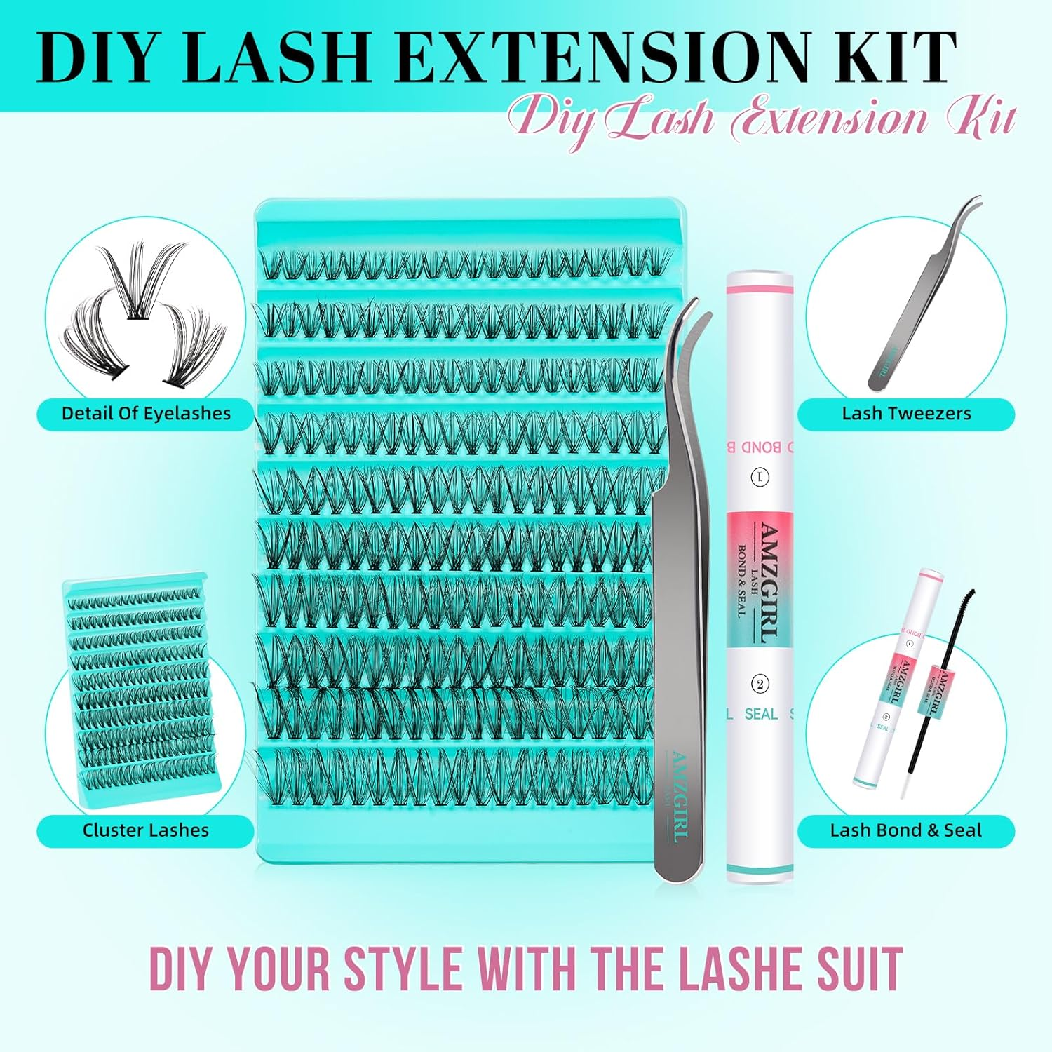 Lash Clusters Kit Lash Extension Kit 200Pcs Individual 30D Eyelash Extension Diy D Curl Cluster Lashes Kit with Cluster Lashes Wispy,Waterproof Lash Bond and Seal,Eyelash Extension Tweezers image number 3