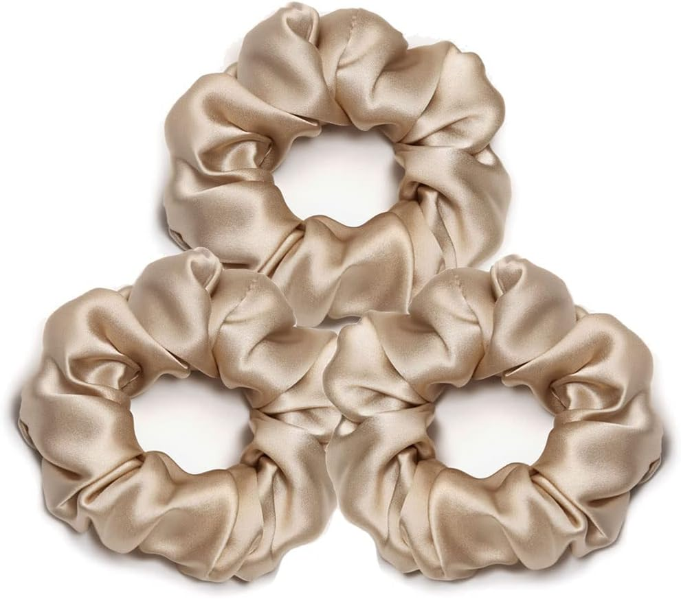 Michooyel 3Pack Silk Scrunchies - Mulberry Silk 16 Momme Scrunchies with Elastic Band - Hair Ties for Women & Girls