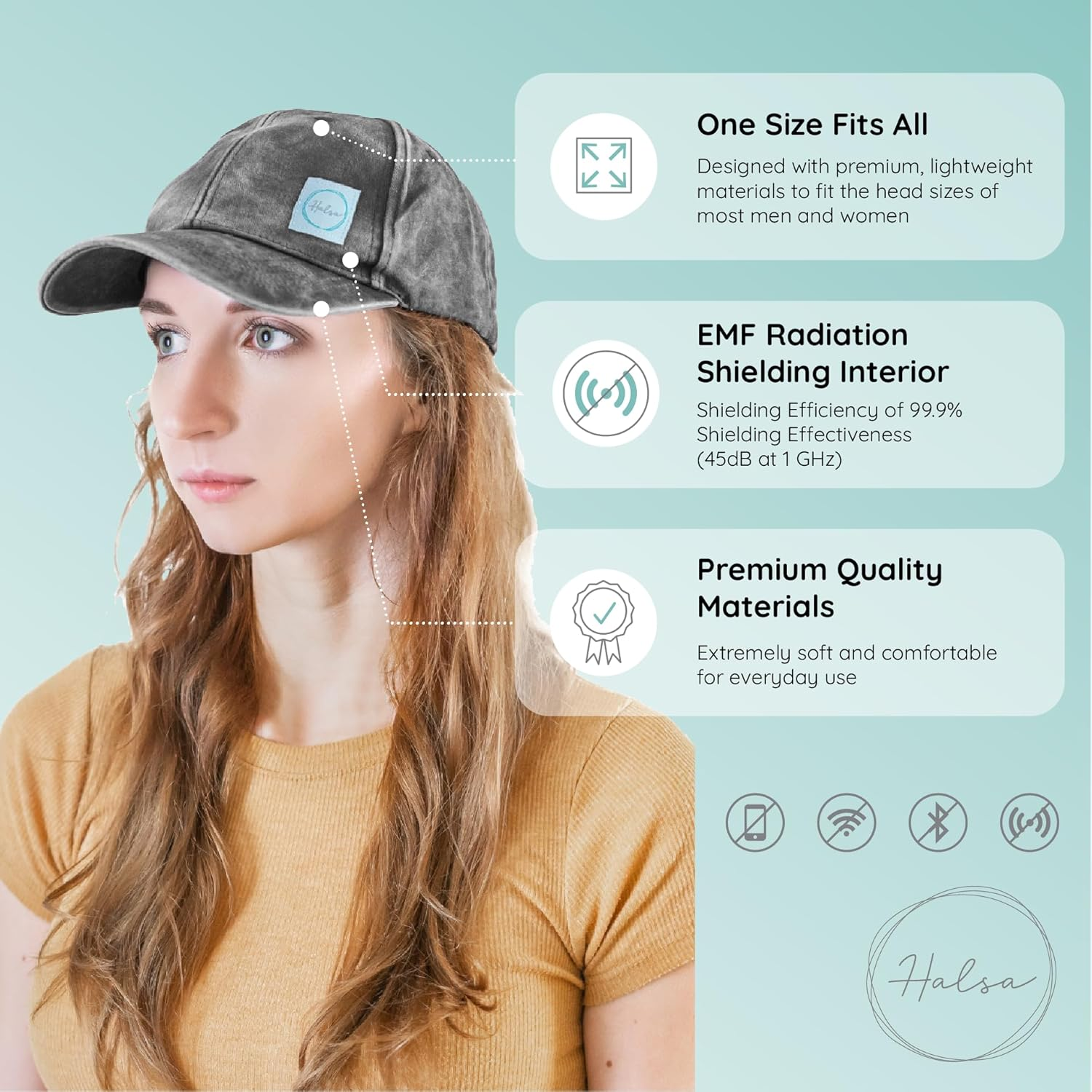 EMF Protection Hat, Baseball Cap. Washed, Faded, Structured anti Radiation Hat with EMF RF Radiation Shielding Silver Fabric - Washed Gray image number 4