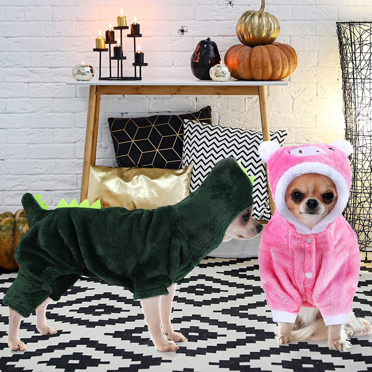Queekay 2 Pieces Cute Dog Costume Halloween Costume Cat Clothes Pink Pig PET Costume Design Dinosaur Clothing Costume Puppy Outfits PET Hoodie Warm Dress up Clothes for Puppies and Kitten(Medium) image number 4