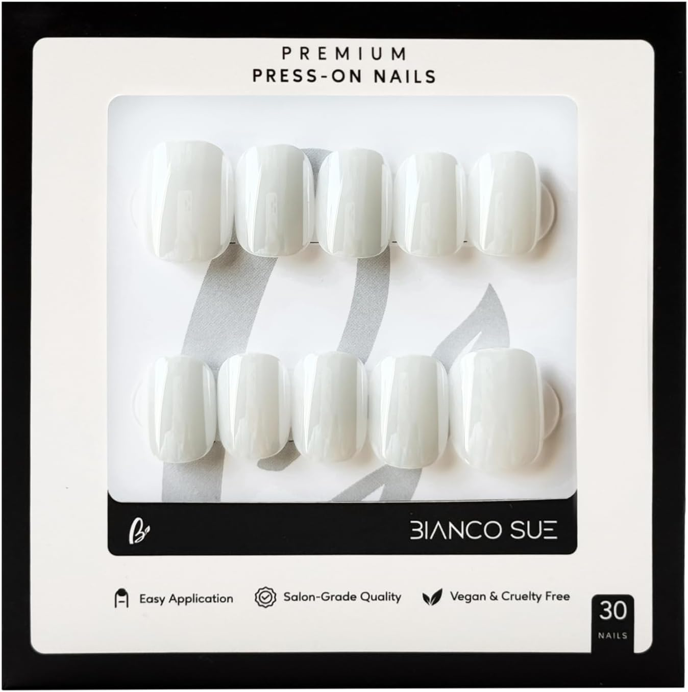 Bianco Sue Press-On Nails | Glittery White Extra Short Squoval False Nails, Reusable Stick-On Fake Nails with Adhesive Tabs and Glue | Salon-Grade Quality | Transparent Storage Box | 15 Sizes - 30 Nail Kit image number 2