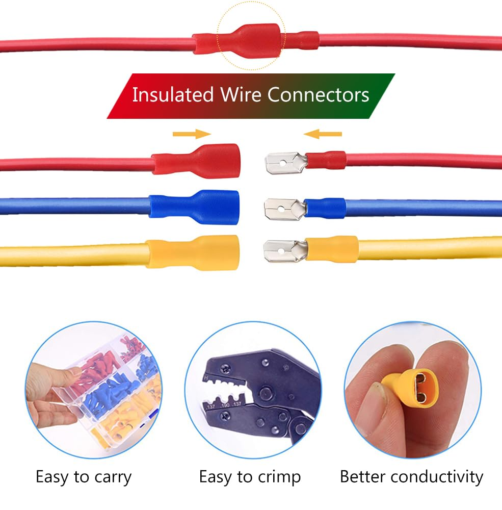 RINGSUN 150Pcs Electrical Connectors, Insulated Spade Crimp Connectors, Assorted Lug Kit, Solderless Butt Electrical Wire Connectors, Terminals AWG 22-16 16-14 12-10 image number 3